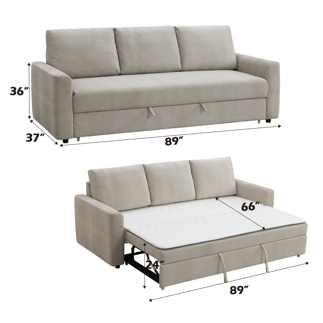 Leira Sofa W Sleeper, Beige Linen Lv03490 Beige Upholstered 3 Seat