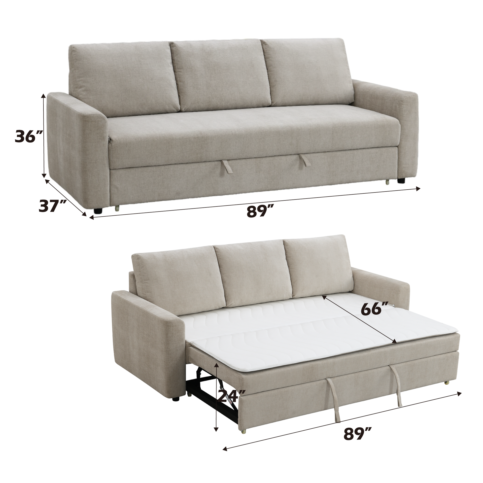 Leira Sofa W Sleeper, Beige Linen Lv03490 Beige Upholstered 3 Seat