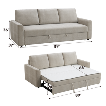 Leira Sofa W Sleeper, Beige Linen Lv03490 Beige Upholstered 3 Seat