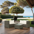 4 Piece Patio Sectional Wicker Rattan Outdoor Furniture Sofa Set With Storage Box Grey Wicker Creme Cushion Yes Complete Patio Set Grey Rust Resistant Frame Mildew Resistant Cushion Garden & Outdoor Modern Complete Patio Sets Fiber Foam And Polyester