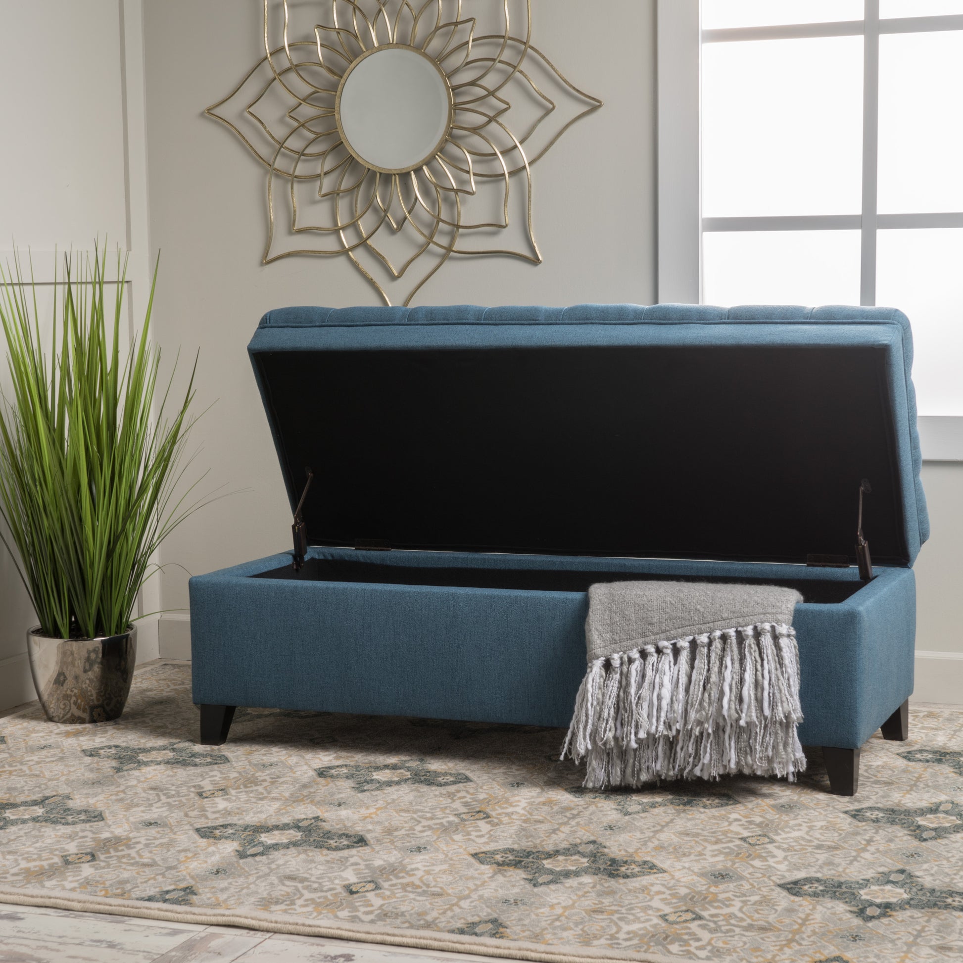 Juliana Storage Ottoman Blue Fabric