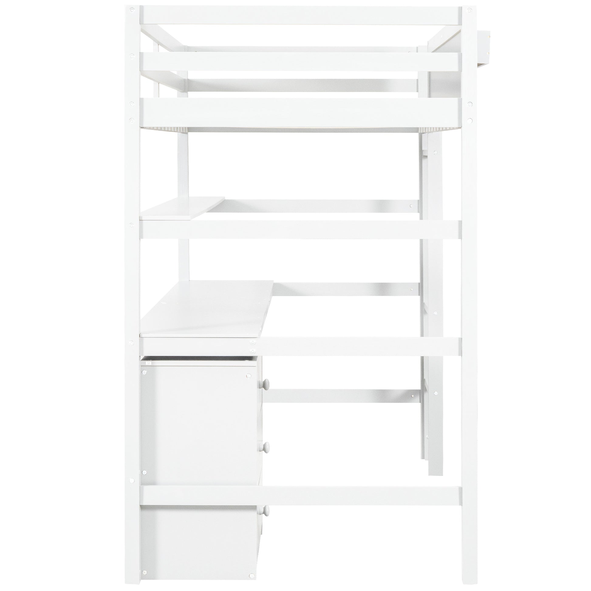 Wood Twin Size Loft Bed With Desk, Blackboard, Storage Box, Shelf And 3 Drawers, White Box Spring Not Required Twin White Wood Solid Wood Mdf