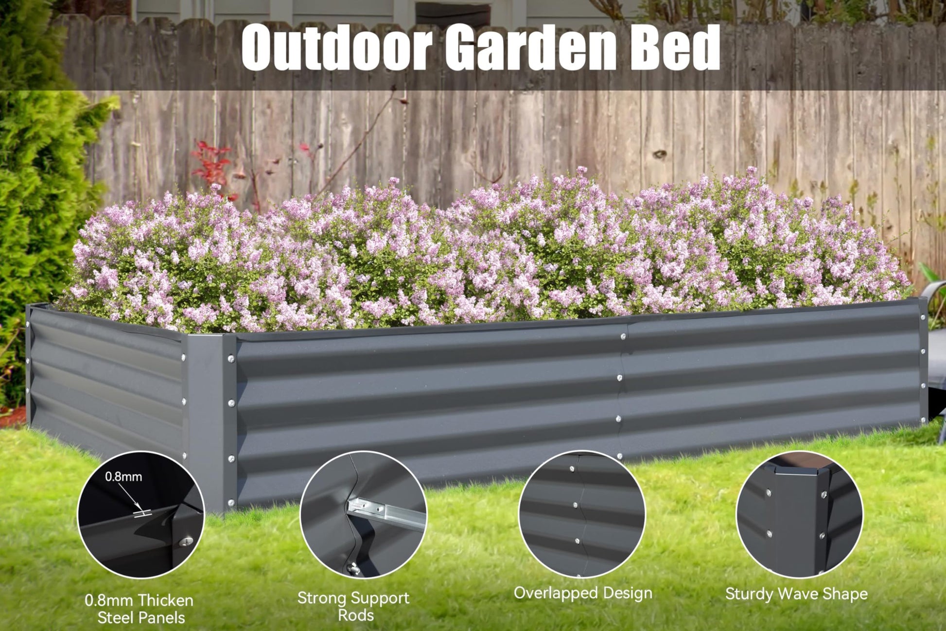 8X4X1 Ft Galvanized Raised Garden Bed, Outdoor Planter Garden Boxes Large Metal Planter Box For Gardening Vegetables Fruits Flowers, Gray Gray Garden & Outdoor Steel