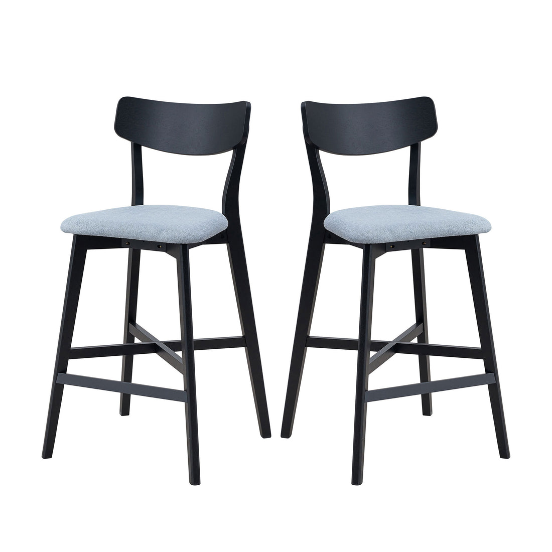 Wooden Bar Chairs Set Of 2, Modern Soft Upholstered Kitchen Island Chairs, Counter Height Stool With Backrest,Wooden Frame Chairs With Footrest For Pub,Living Room,Restaurant,Black Black Solid Wood