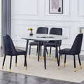 Table And Chair Set.Modern Extendable Mdf Dining Table.The Table Has A Telescopic Design, Suitable For Gatherings Of Different Size.Paried With 4 Chairs With Pu Cushions And Black Metal Legs. White Black Seats 4 Mdf Metal