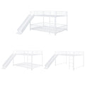 Full Over Full Size Metal Bunk Bed With Slide And Guardrails, White Full White Metal