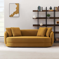 Dylan Modern French Boucle Sofa Dark Yellow Brown Wood Primary Living Space Mid Century Modern Foam Boucle 3 Seat