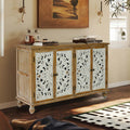Accent Cabinet With 4 Doors, Farmhouse Sideboard Buffet Cabinet With Storage, Modern Credenza Storage Cabinet With Wood Carved Floral Doors For Living Room, Dining Room, Entryway, Hallway, Kitchen