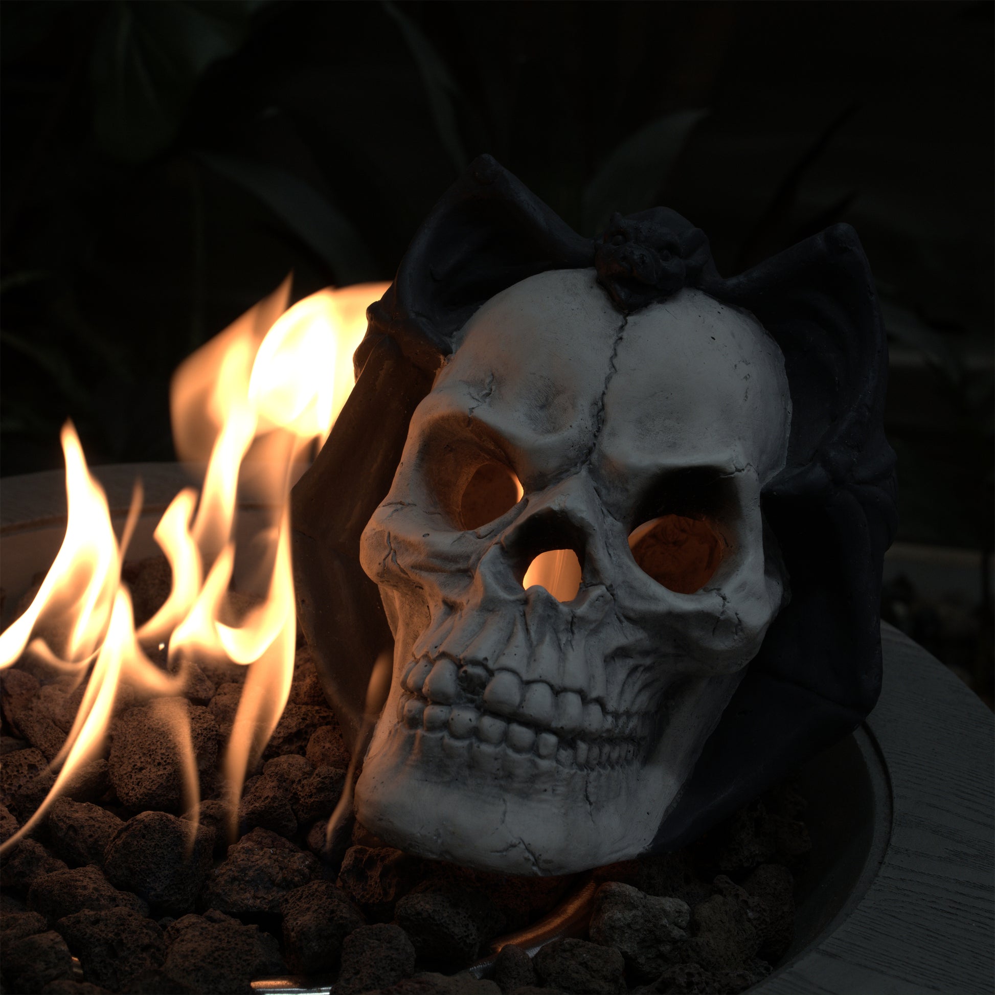 Fire Pit Demon Skull Gas Log For Ventless & Vent Free, Propane, Gel, Ethanol, Electric, Outdoor Fireplace And Fire Pit, Halloween Decor Patent Pending Beige Black Magnesium Oxide