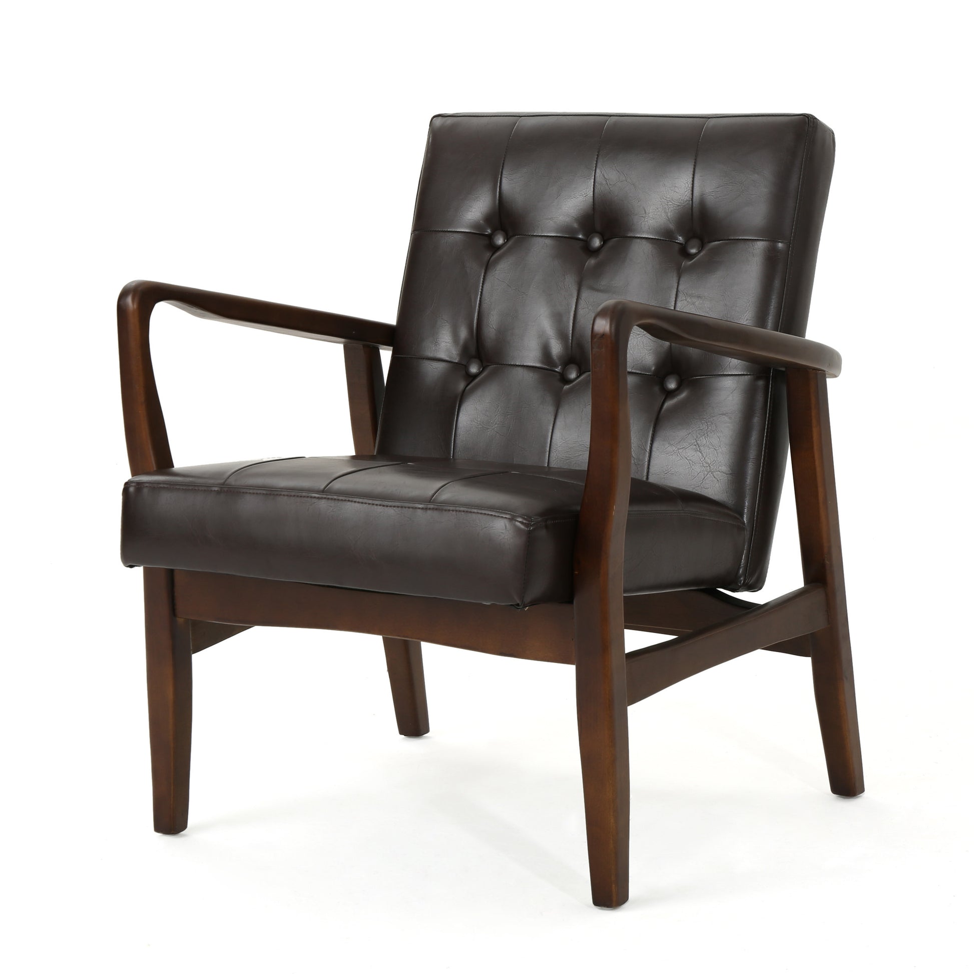Club Chair, Mid Century Modern Faux Leather Club Chair With Wood Frame Brown Pu