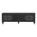 68.9'' Modern Tv Stand For Tvs Up To 75 Inches, Entertainment Center Media Console With Fluted Glass Doors, Five Solid Wood Legs For Living Room Black 70 79 Inches Mdf