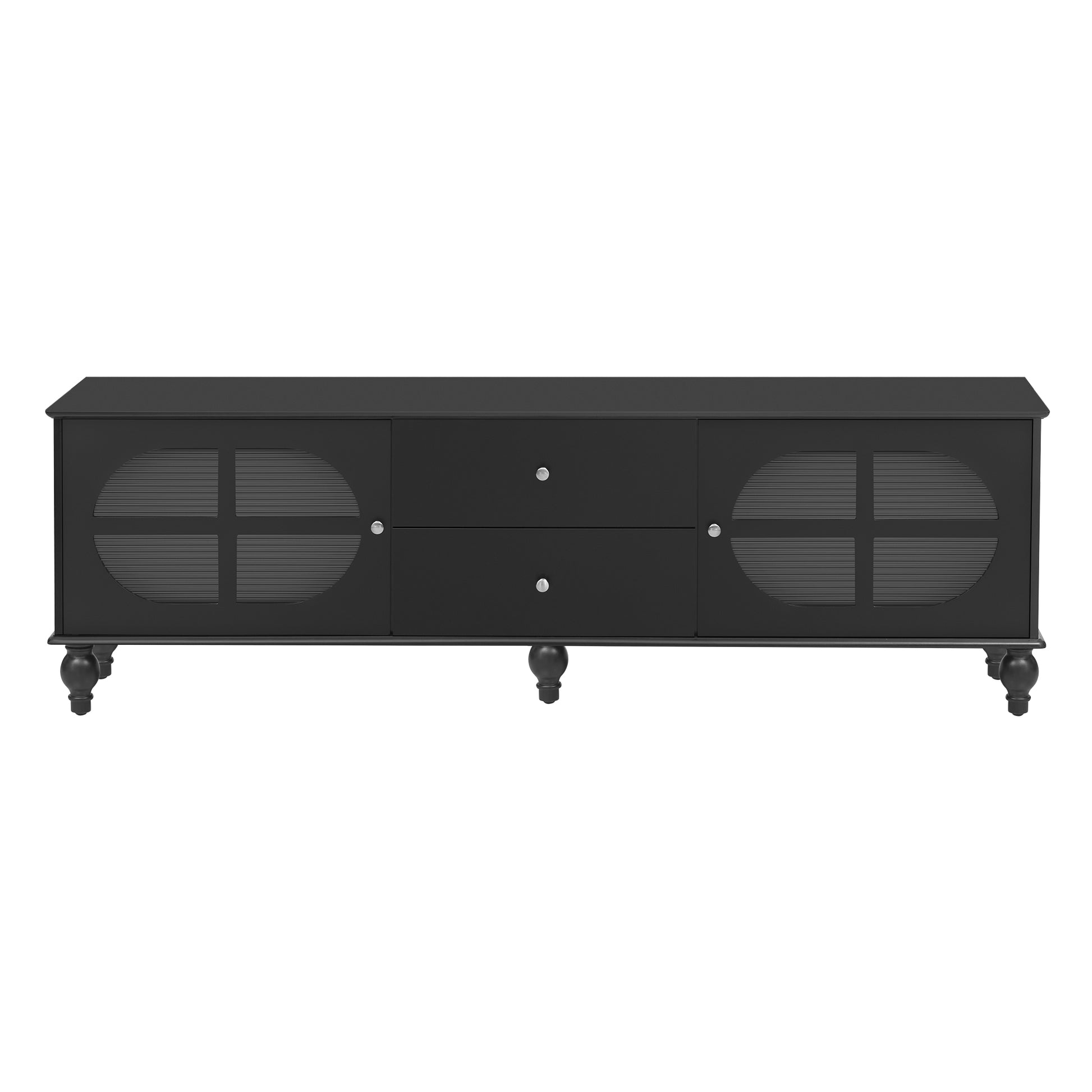 68.9'' Modern Tv Stand For Tvs Up To 75 Inches, Entertainment Center Media Console With Fluted Glass Doors, Five Solid Wood Legs For Living Room Black 70 79 Inches Mdf