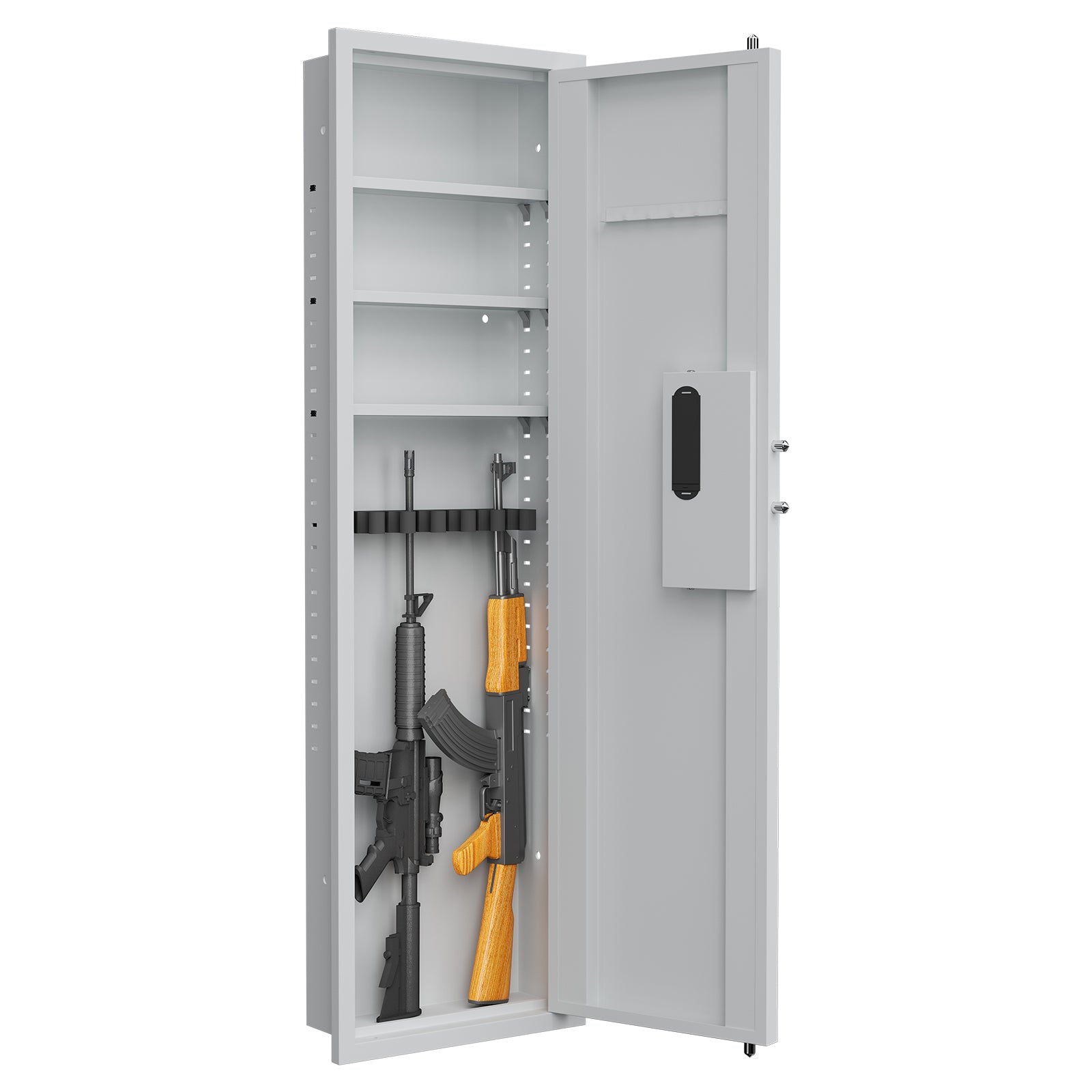 53" Passwod Touch Panel In Wall Safe,Hidden Wall Safe For Rifles With Adjustable Shelves,Assembled Storage Multifunctional Wall Safe For Firearm And Valuables White Digital White Steel