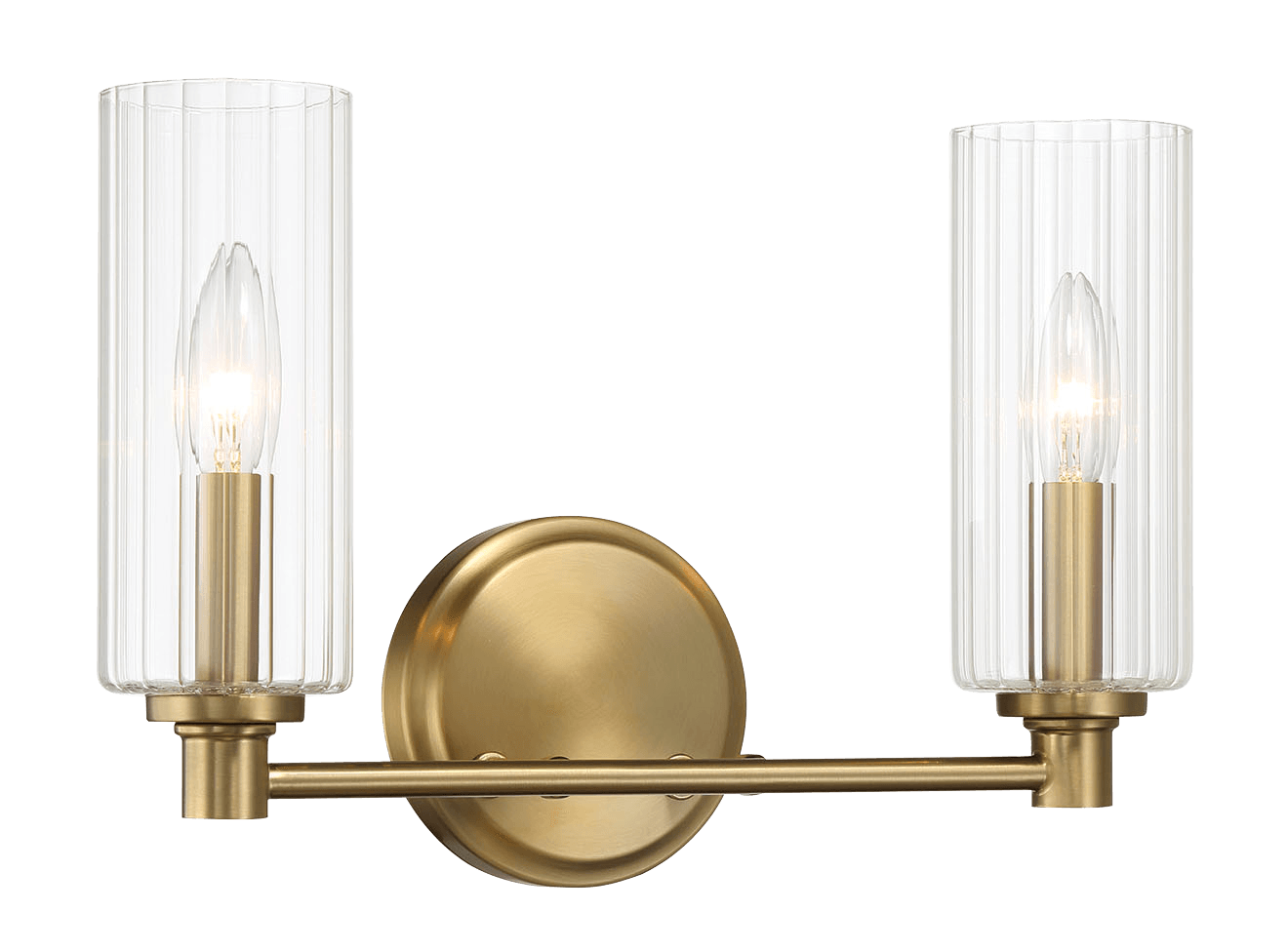 Regal Double Light Vanity With Clear Ribbed Glass Satin Brass Antique Brass,Clear Brass,Glass