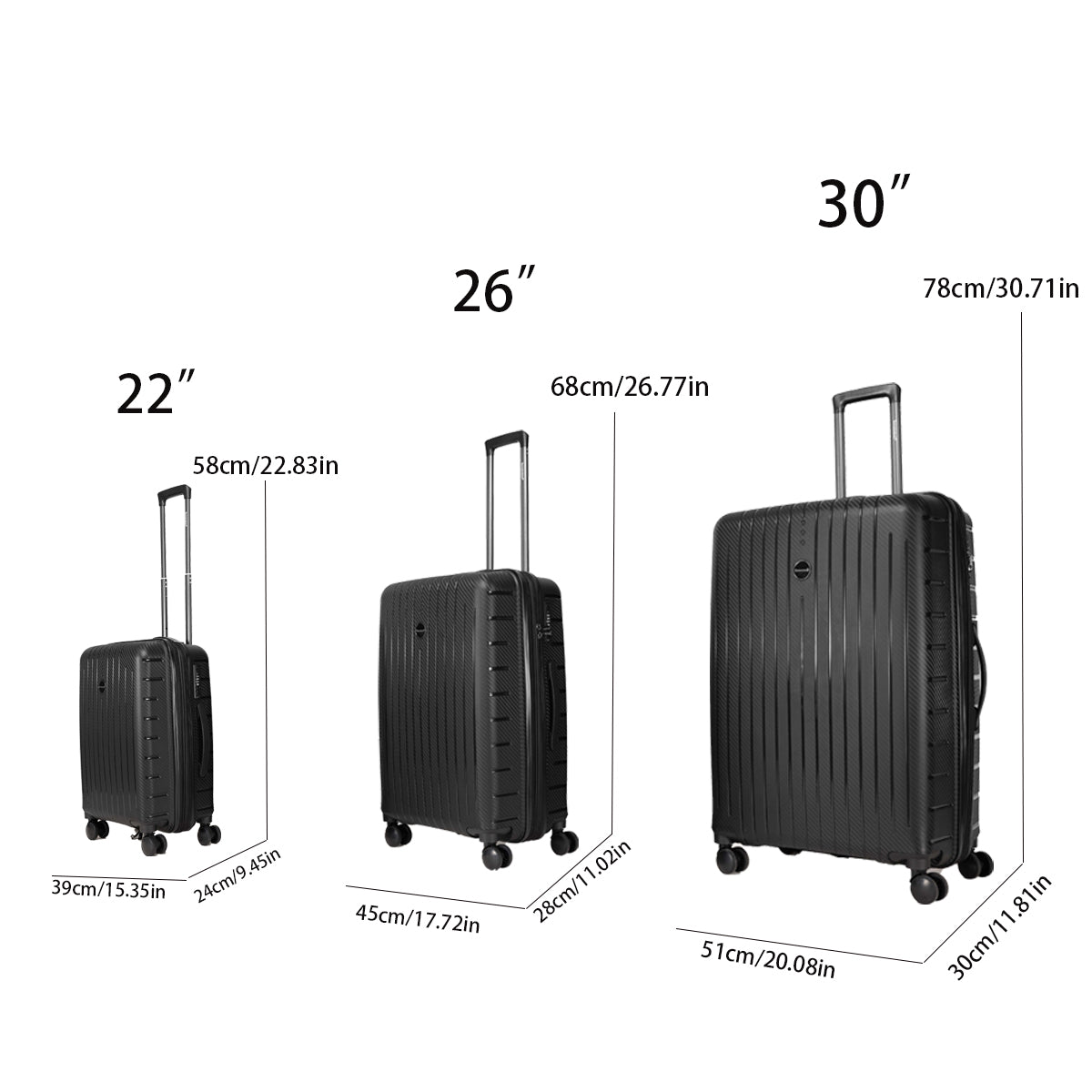 Luggage Set 3 Pieces 22 26 30 Luggage Set Wheel Luggage Pp Durable And Lightweight Rotating Hard Shell Luggage Set 3 Pieces Black Polyethylene