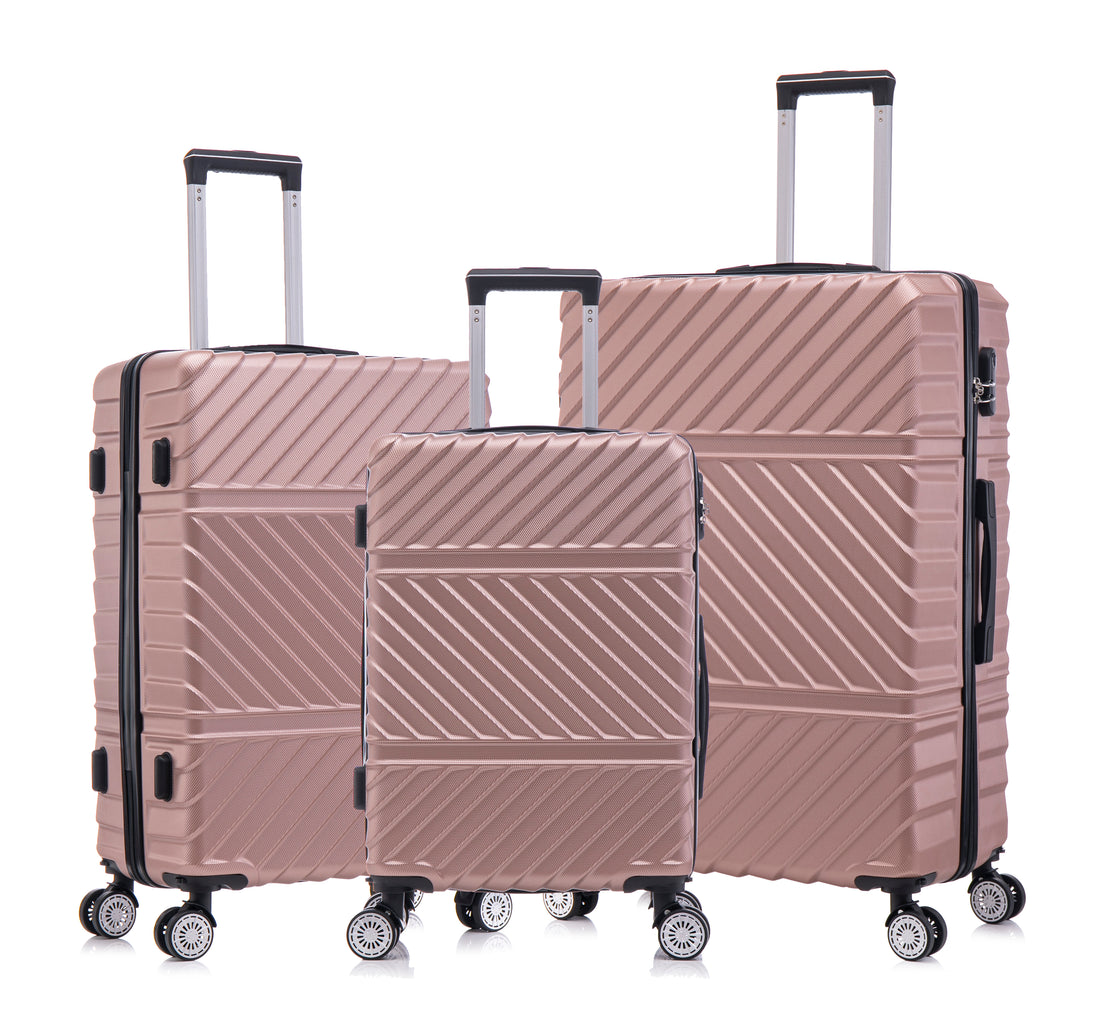 3 Piece Travel Lightweight Suitcase With Wheels, Password Lock, Business And Travel Carry On Luggage, Rose Gold 20 Inches 24 Inches 28 Inches Rose Gold Abs