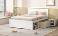 Full Size Platform Bed With Drawer And Two Shelves, White Full Antique White Mdf Lvl