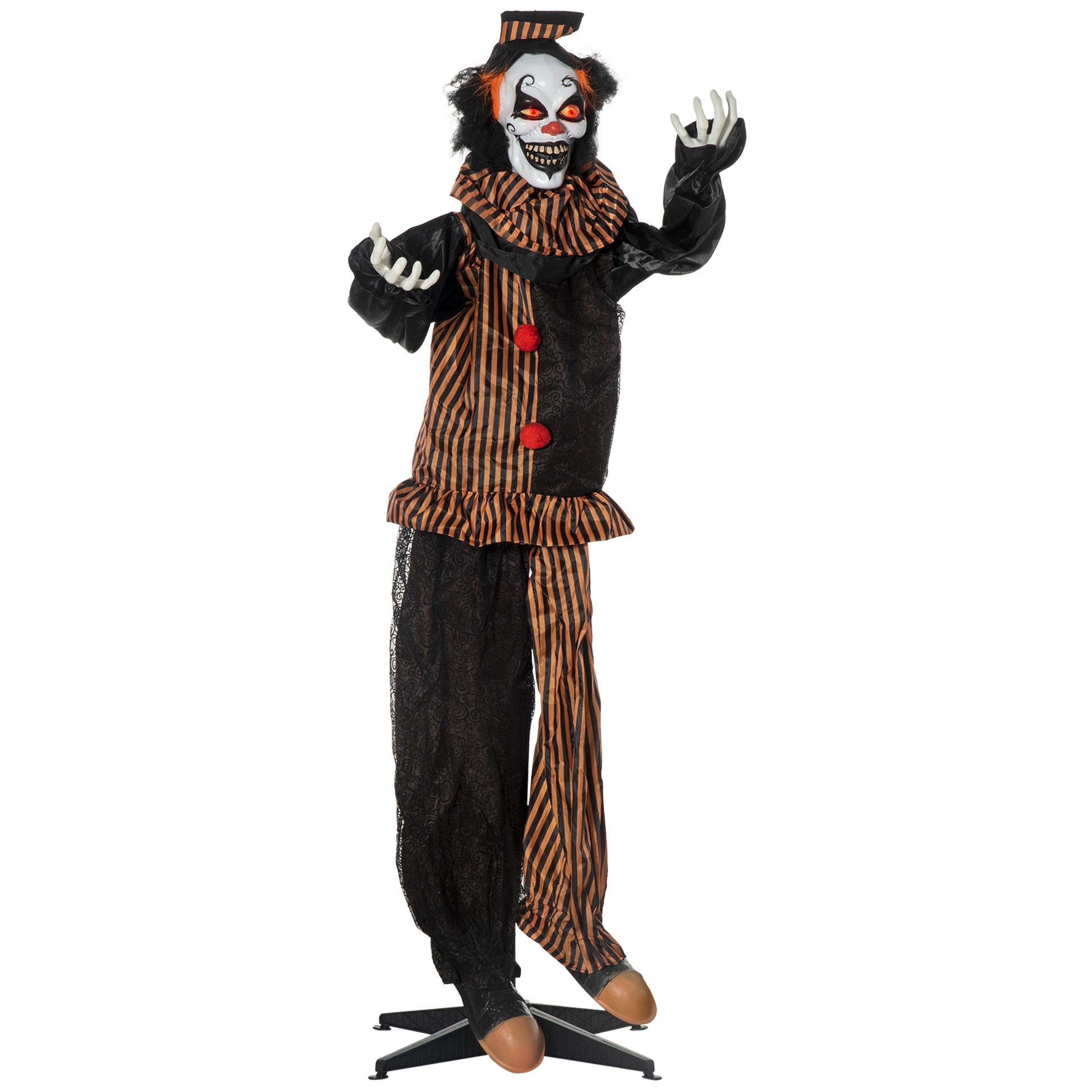 Outsunny 67" Life Size Outdoor Halloween Decorations Talking Circus Clown, Animatronic Animated Prop, D Cor With Sound And Motion Activated Light Up Eyes, Laughter Multicolor Polyester