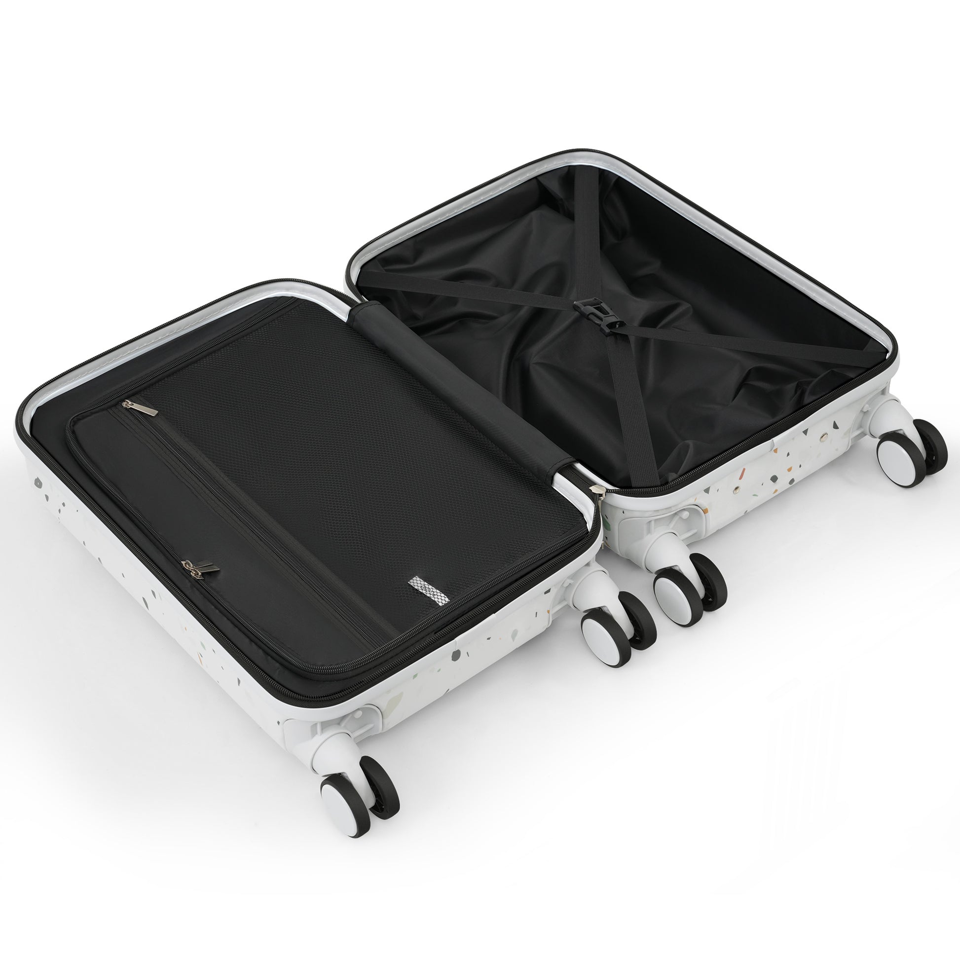 Luggage Set Of 3, 20, 24, 28Inch With Usb Port, 20, 24Inch With Front Opening Design Airline Certified Carry On Luggage With Cup Holder, Abs Pc Hard Shell Luggage With Spinner Wheels, Starry Sky