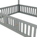 Full Size Wood House Bed With Fence And Door, Gray Box Spring Not Required Full Gray Wood Bedroom Bed Frame Pine