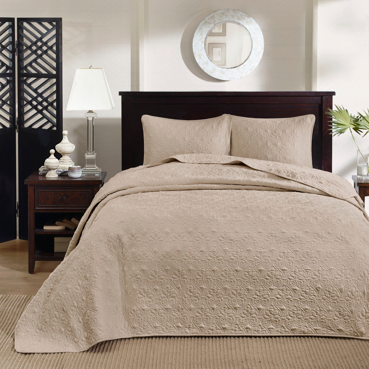 Reversible Bedspread Set Khaki Queen Khaki Cotton