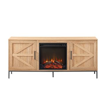 Modern Farmhouse Barn Door Fireplace Tv Stand For Tvs Up To 65 Inches Coastal Oak Light Brown Mdf Mdf