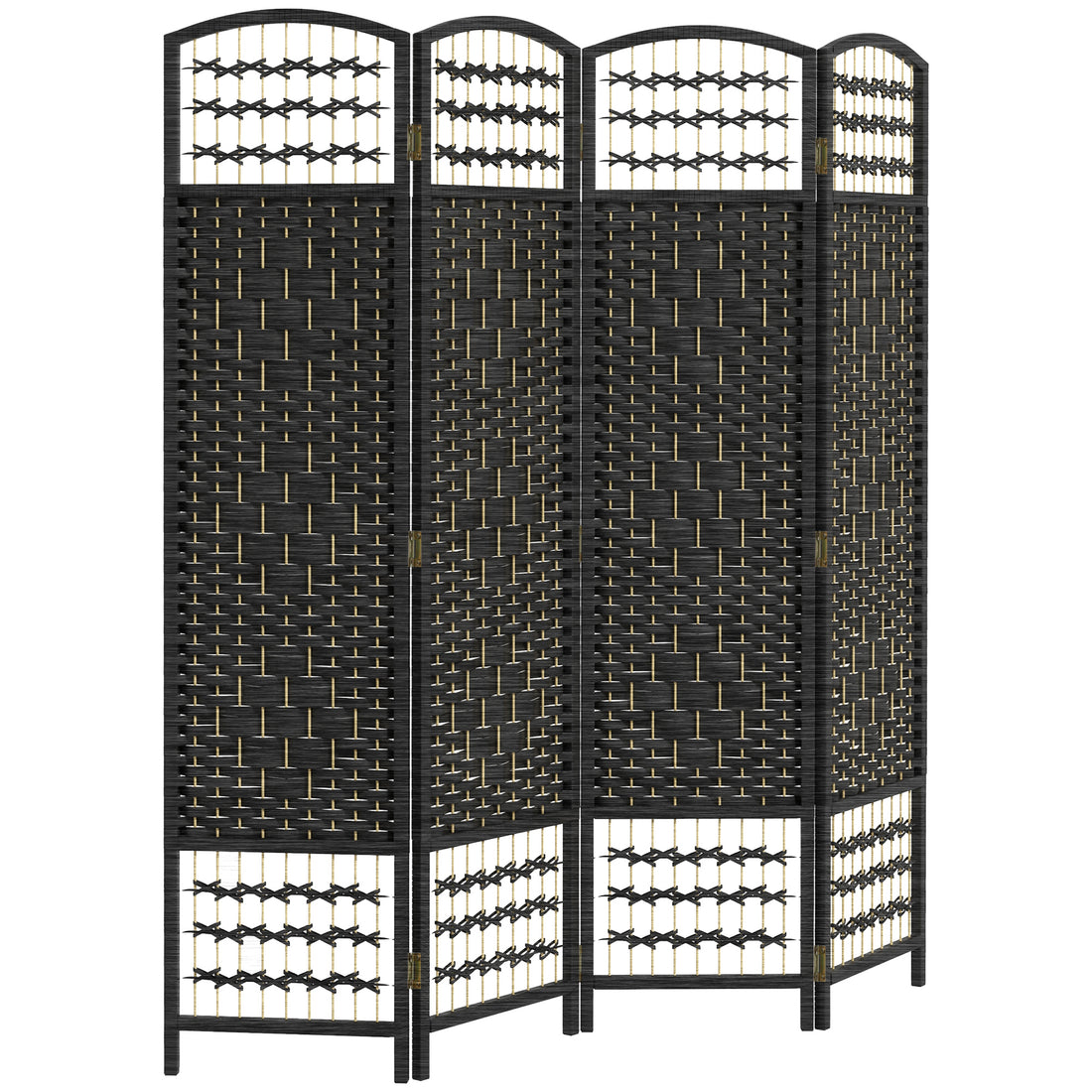 Homcom 4 Panel Room Divider, Folding Privacy Screen, 5.6' Room Separator, Wave Fiber Freestanding Partition Wall Divider, Black Black Wood