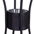 Outsunny Rattan Wicker Bar Set For 3 Pcs With Ice Buckets, Patio Furniture With 1 Bar Table And 2 Bar Stools For Poolside, Backyard, Porches Dark Brown Steel
