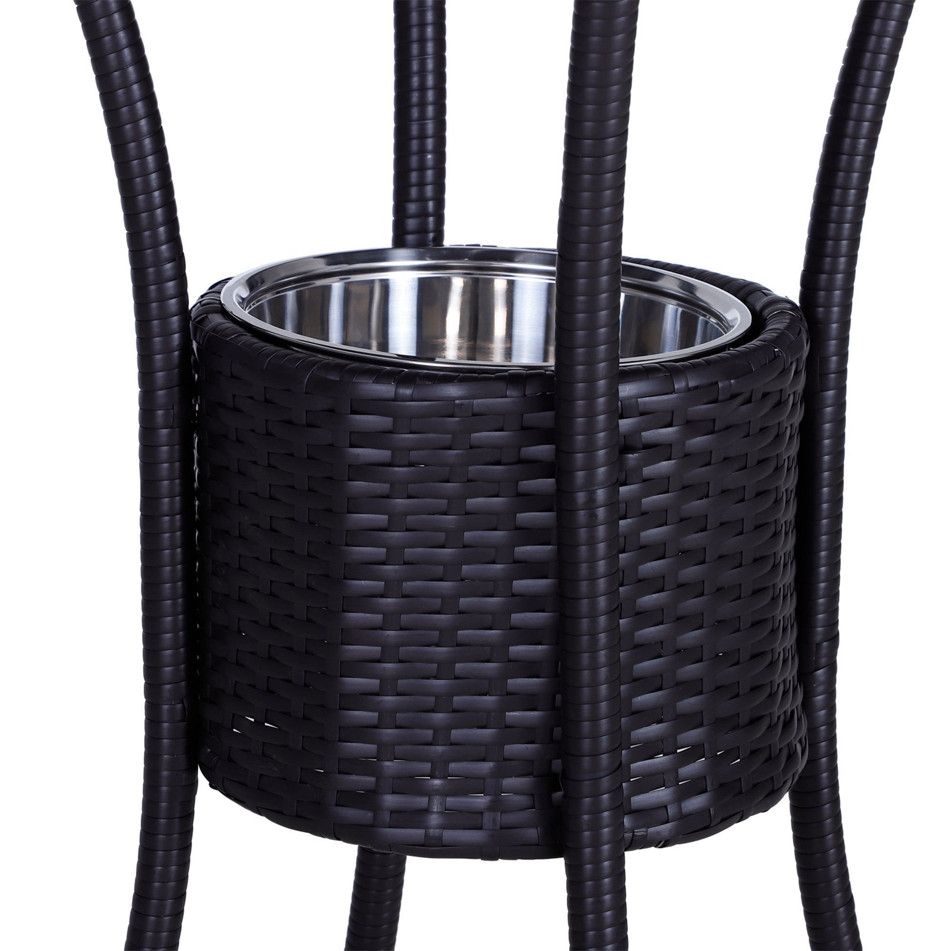 Outsunny Rattan Wicker Bar Set For 3 Pcs With Ice Buckets, Patio Furniture With 1 Bar Table And 2 Bar Stools For Poolside, Backyard, Porches Dark Brown Steel