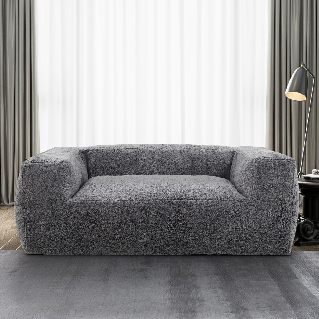 71" Large Memory Foam Bean Bag Sofa With Armrest, Living Room Plush Lounger Chair For Kids, Teen, And Adults, Gray Gray Polyester Primary Living Space Soft Contemporary Square Arms Memory Foam Polyester