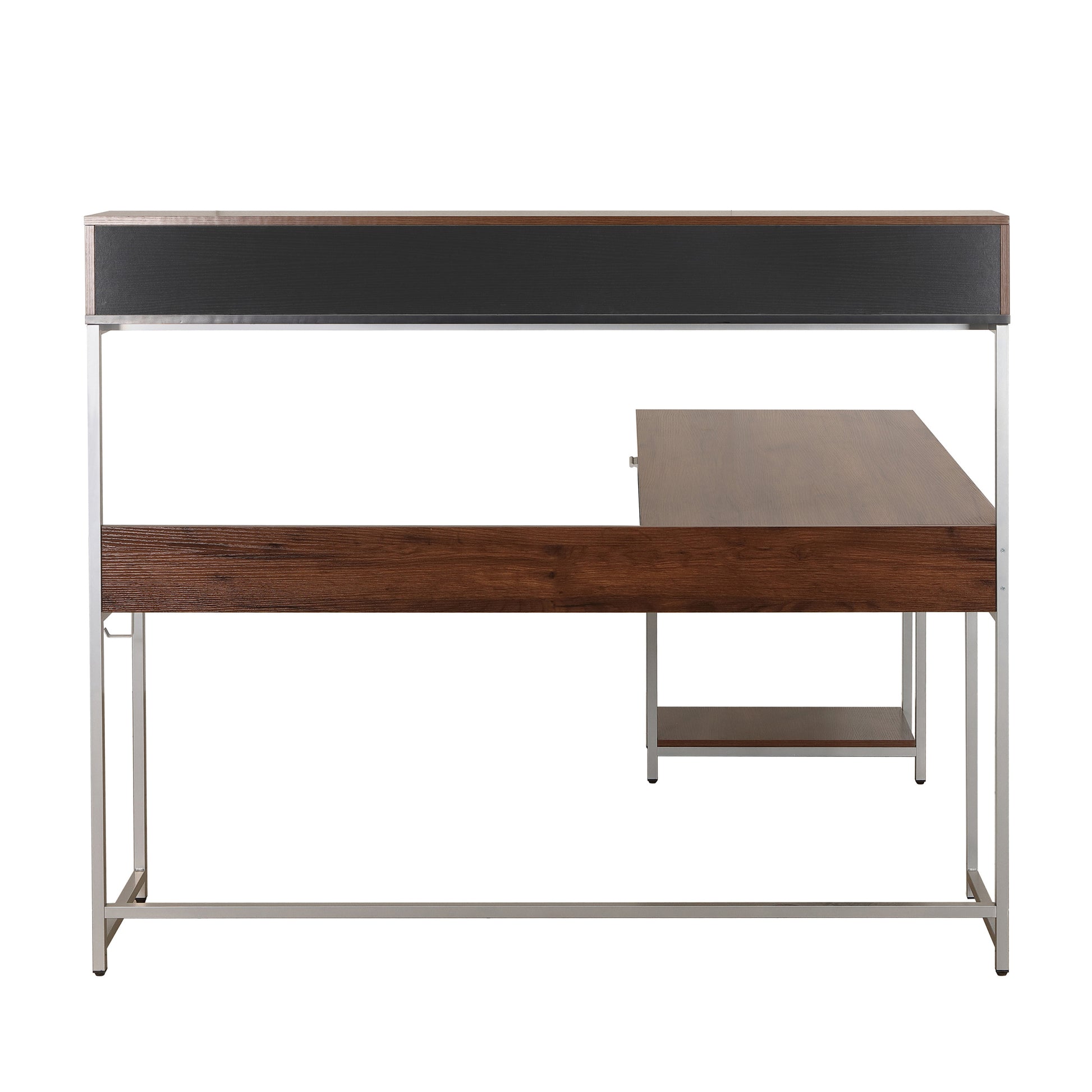 Techni Mobili L Shape Desk With Hutch And Storage, Walnut Walnut Computer Desk Office Modern L Shape Engineered Wood