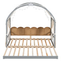 Twin Size Extended Bed With Arched Roof And Trundle, Gray Twin Gray Plywood