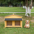 Dog House, Waterproof Dog Cage Kennel, Wooden Outdoor And Indoor Dog House, Raised Pet Kennel For Medium Dogs, Log Cabin Style With Porch,Elevated Floor,Asphalt Roof, 2 Doors, Pine Wood Natural Natural Dog Medium 26 40 Lbs Pine