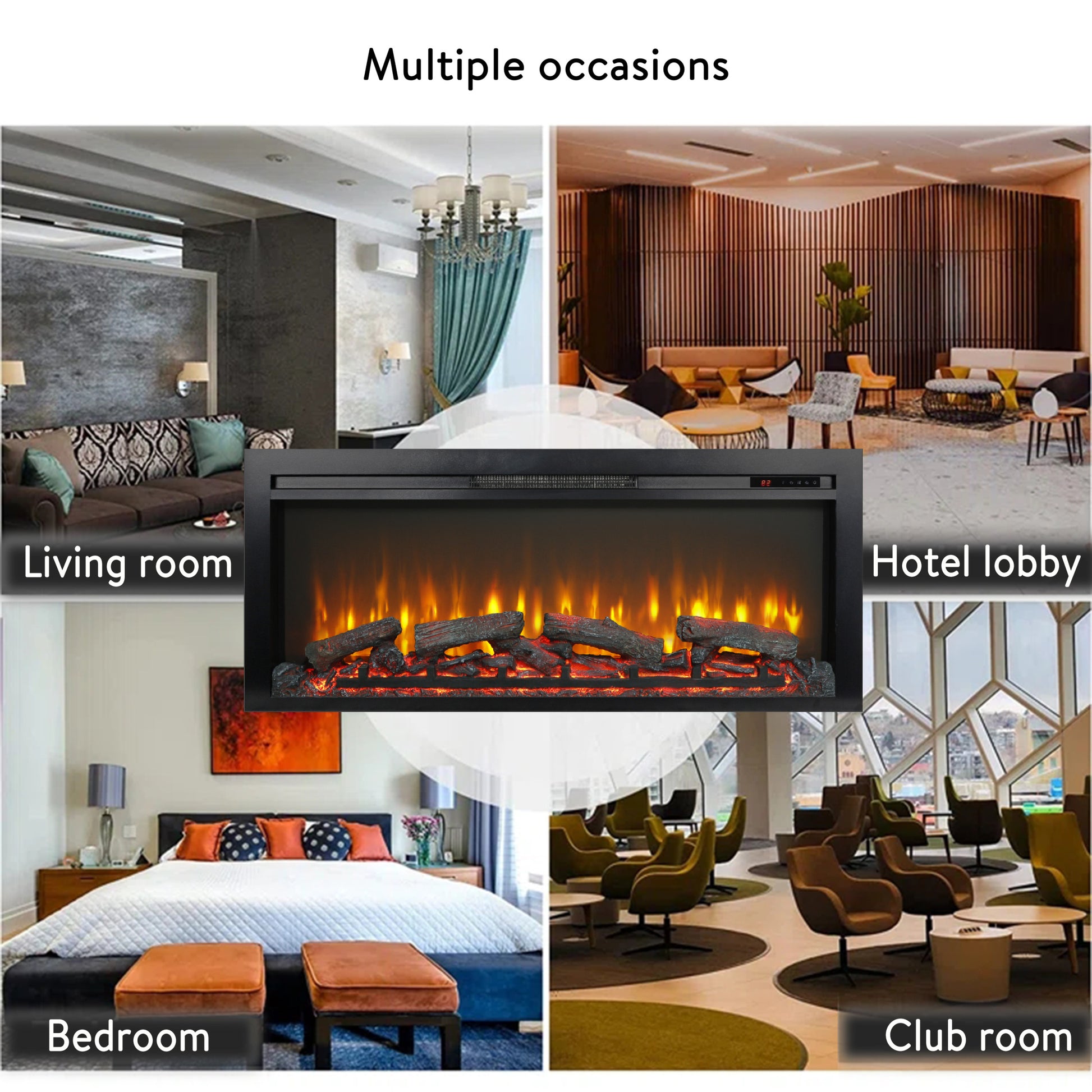 44 Inch Wall Recessed Electric Fireplace With Remote And Imitation Flameled Light Heater Powder Coated Electric Antique Black Vent Free Yes Wall Mount Tempered Glass Sheet Metal