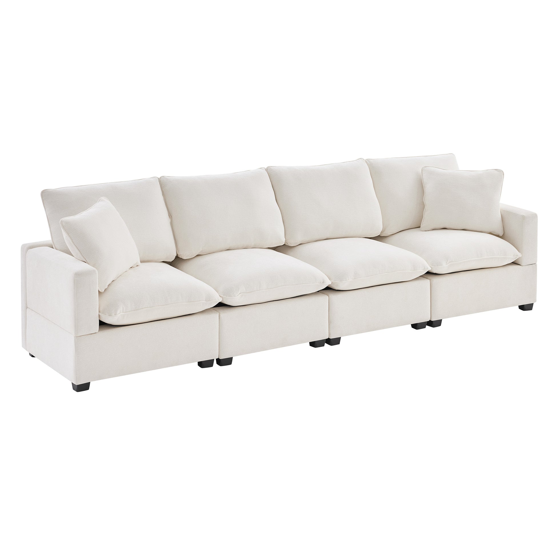 110*29" Modern Modular Sofa, 4 Seat Chenille Sectional Couch Set With 2 Pillows Included, Freely Combinable Indoor Funiture For Living Room, Apartment, Office, 2 Colors White Chenille 4 Seat