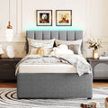 Teddy Fleece Twin Size Upholstered Platform Bed With Trundle, Gray Twin Gray Fleece