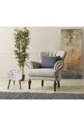 Flora Ottoman 106 Ivory Silver Pattern Ivory Chenille Wood Chenille White Contemporary Oval Foam