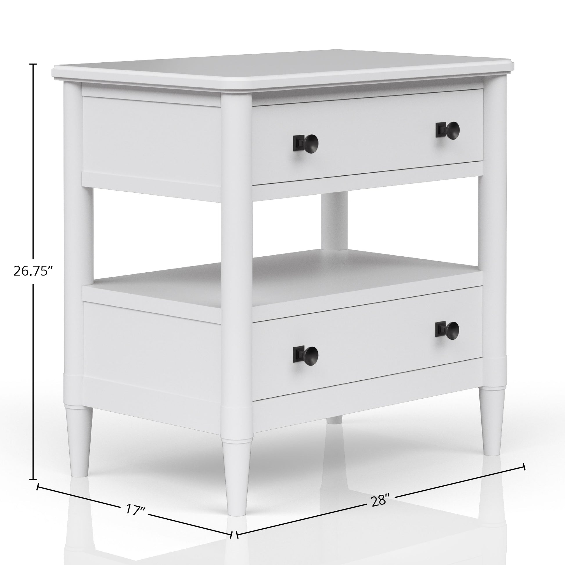 Open Nightstand White Finish With 2 Drawers White Solid Wood Mdf