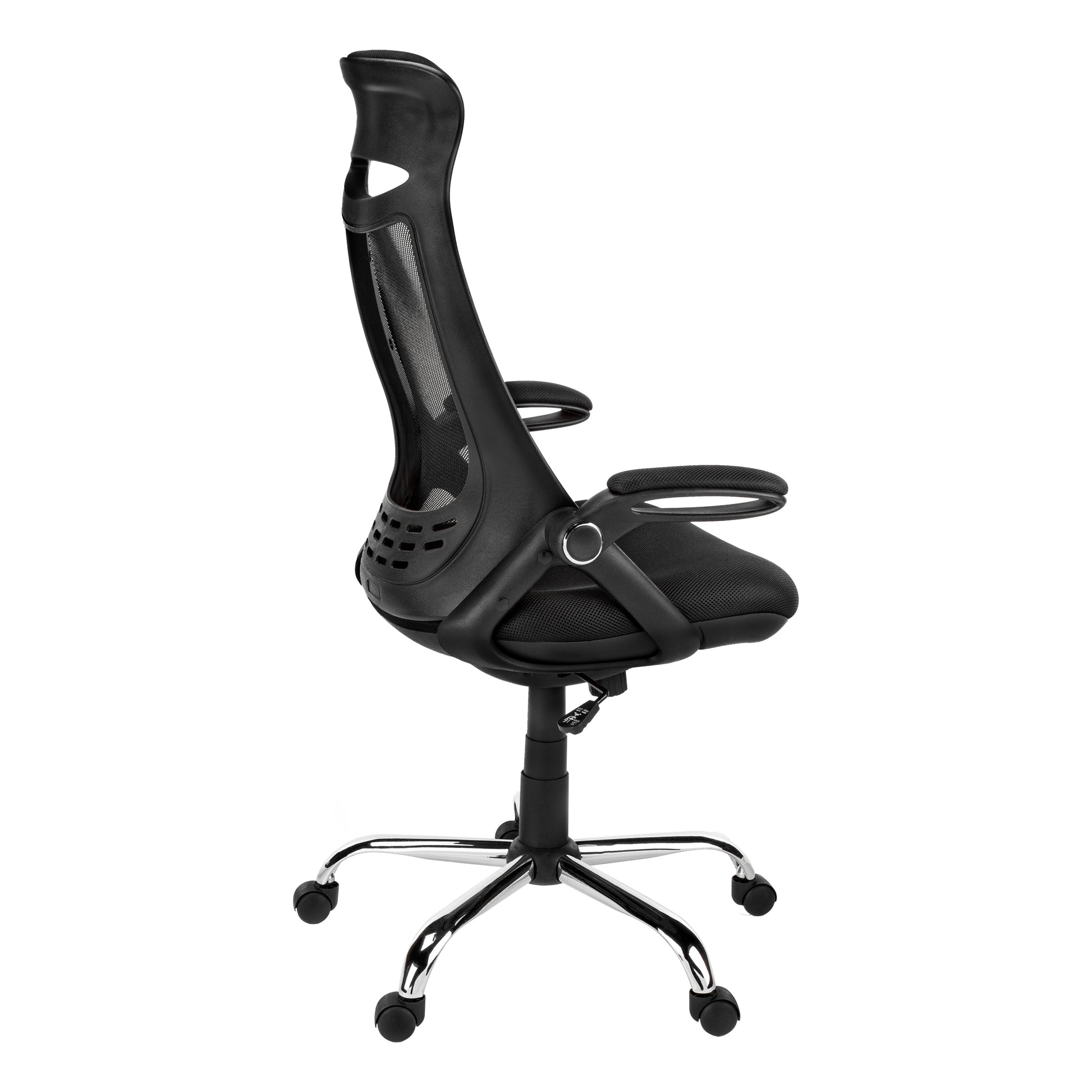 Office Chair, Adjustable Height, Swivel, Ergonomic, Armrests, Computer Desk, Work, Black Mesh, Chrome Metal, Contemporary, Modern Black Foam Polyester