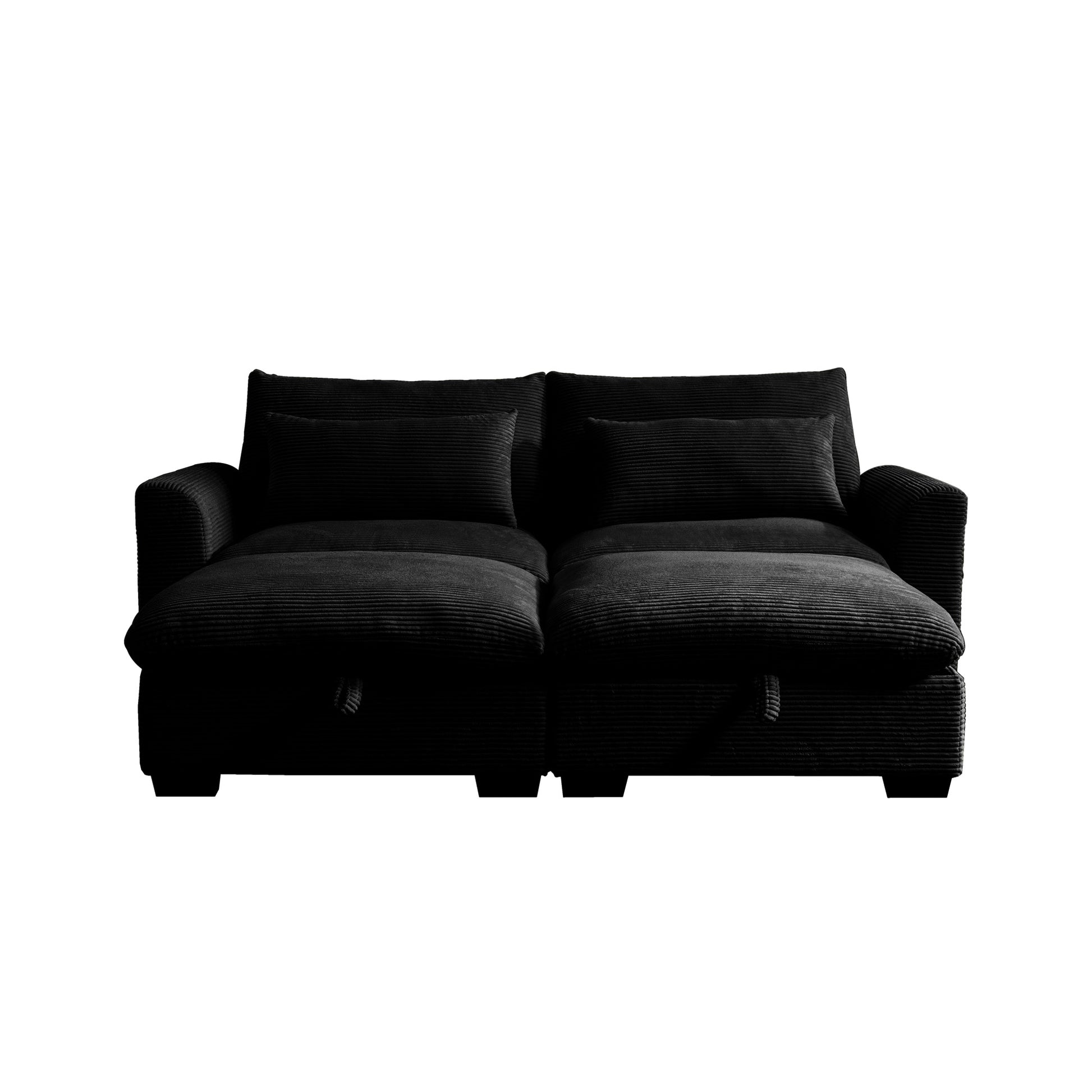 Corduroy Two Seater Sofa With 2 Storage Footrest,2 Seater Sectional Deep Seat Sofa,Comfy Couches For Living Room,Black Sofa Black Corduroy 2 Seat