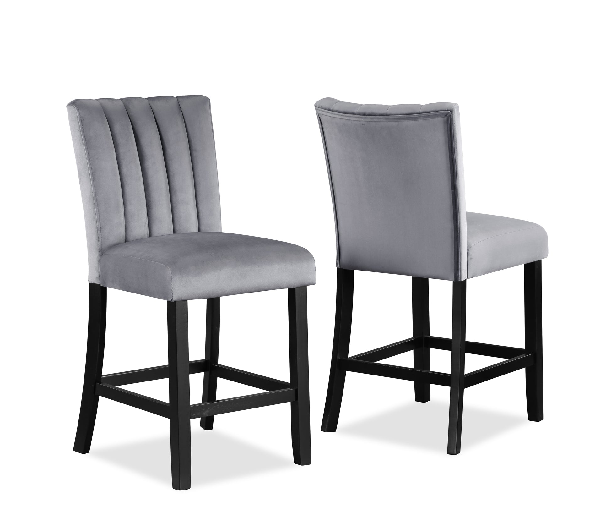 2Pc Casual Upholstered Counter Height Velvet Upholstery Chair Channel Tufted Back Wooden Dining Room Furniture Gray Black Black,Gray Dining Room Contemporary,Modern Bar Stools Tufted Back Set Of 2