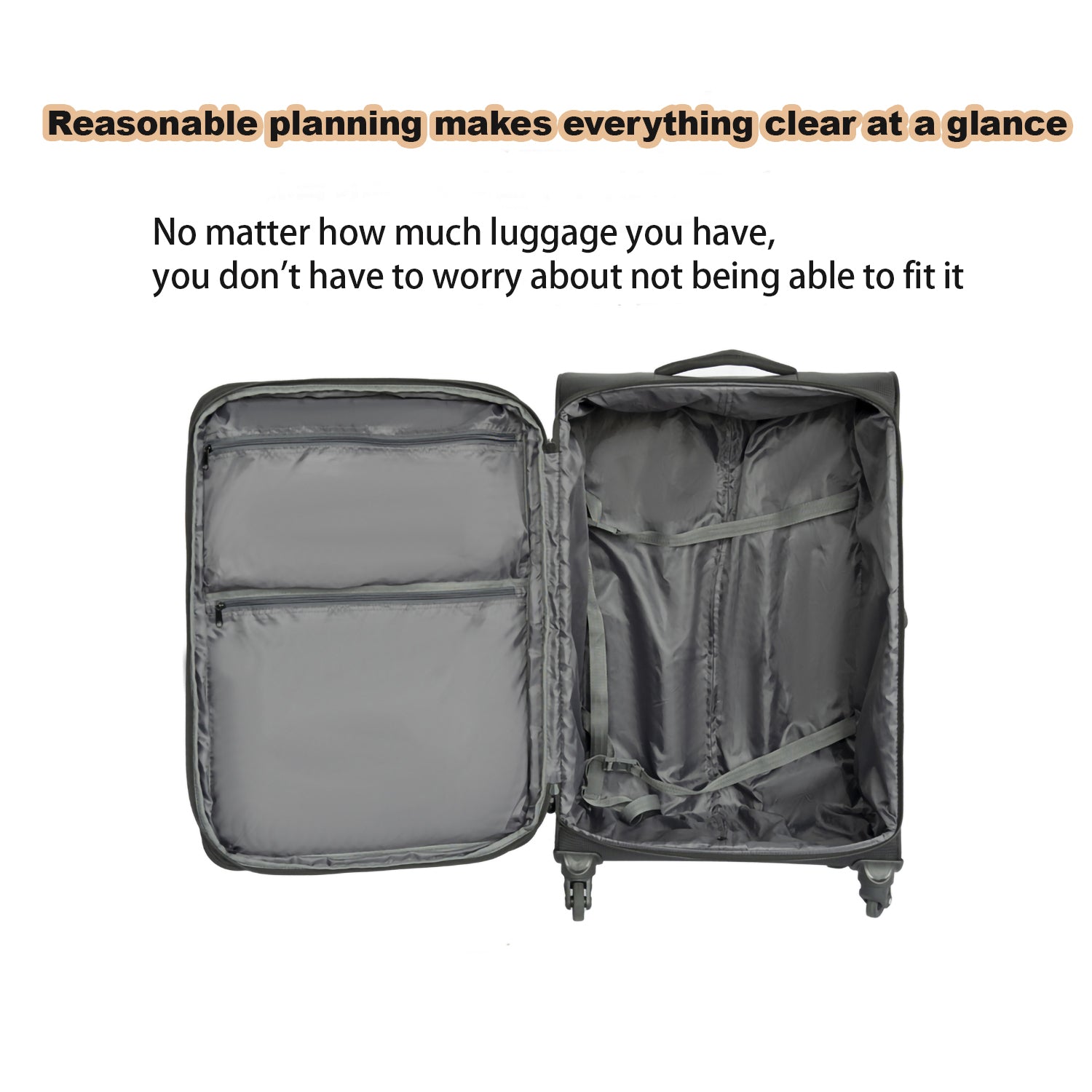 Softside Luggage Expandable 3 Piece Set Suitcase Upright Spinner Softshell Lightweight Luggage Travel Set 20Inch 24Inch 28Inch Black Fabric Plastic