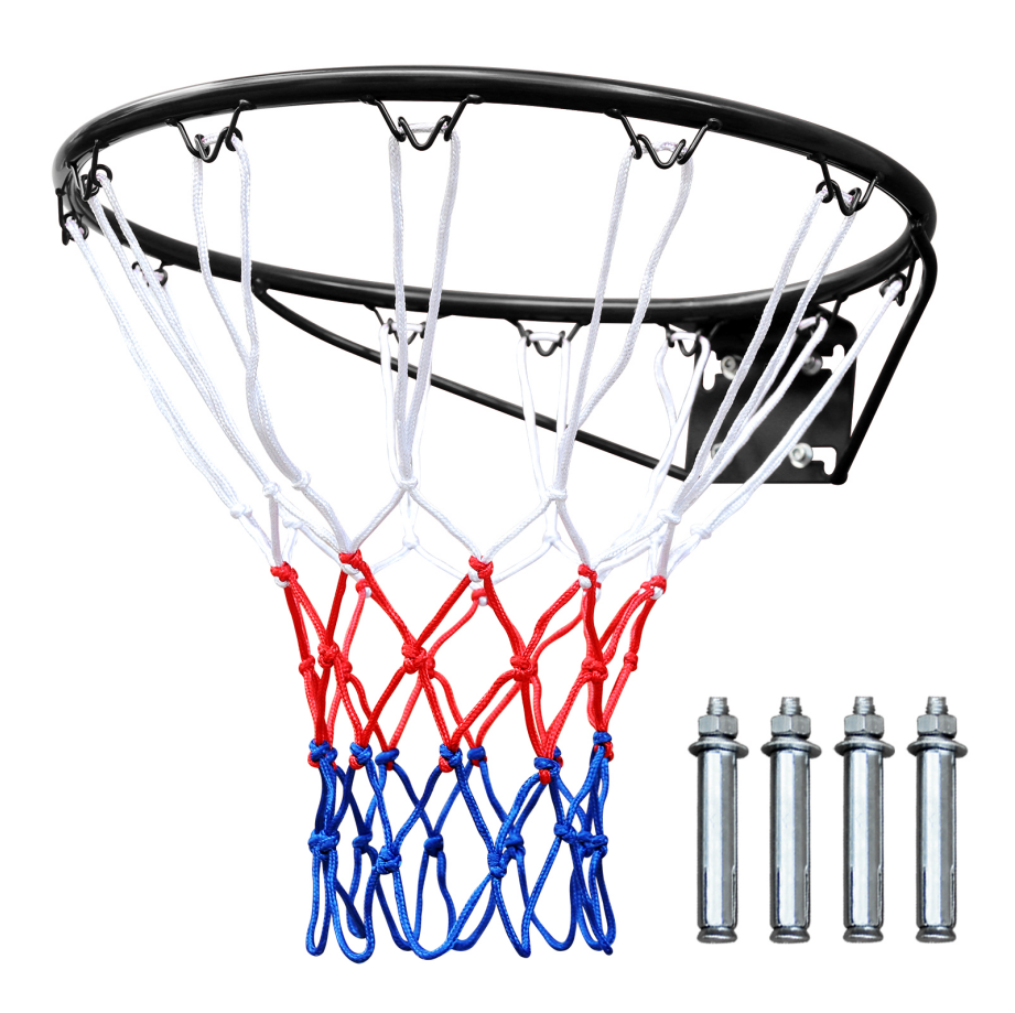 Basketball Rim Replacement Standard 18" Steel Rim Wall Mounted Basketball Goal Hoop With Net For Indoor Outdoor Black Balls Sports Black Iron