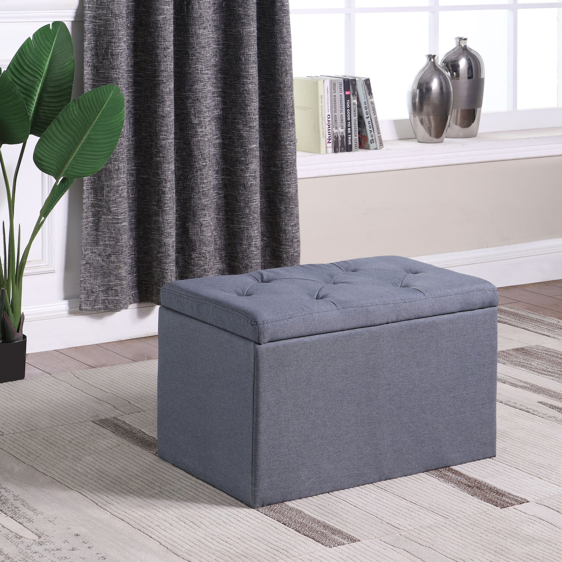 18.5" Tall Tufted Shoe Storage Bench, Dove Gray Gray Foam