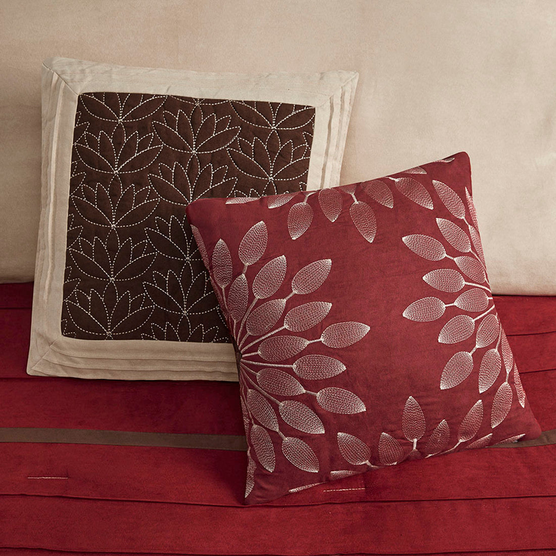 7 Pc Pieced Faux Suede Comforter Set Red Cal King California King Red Polyester