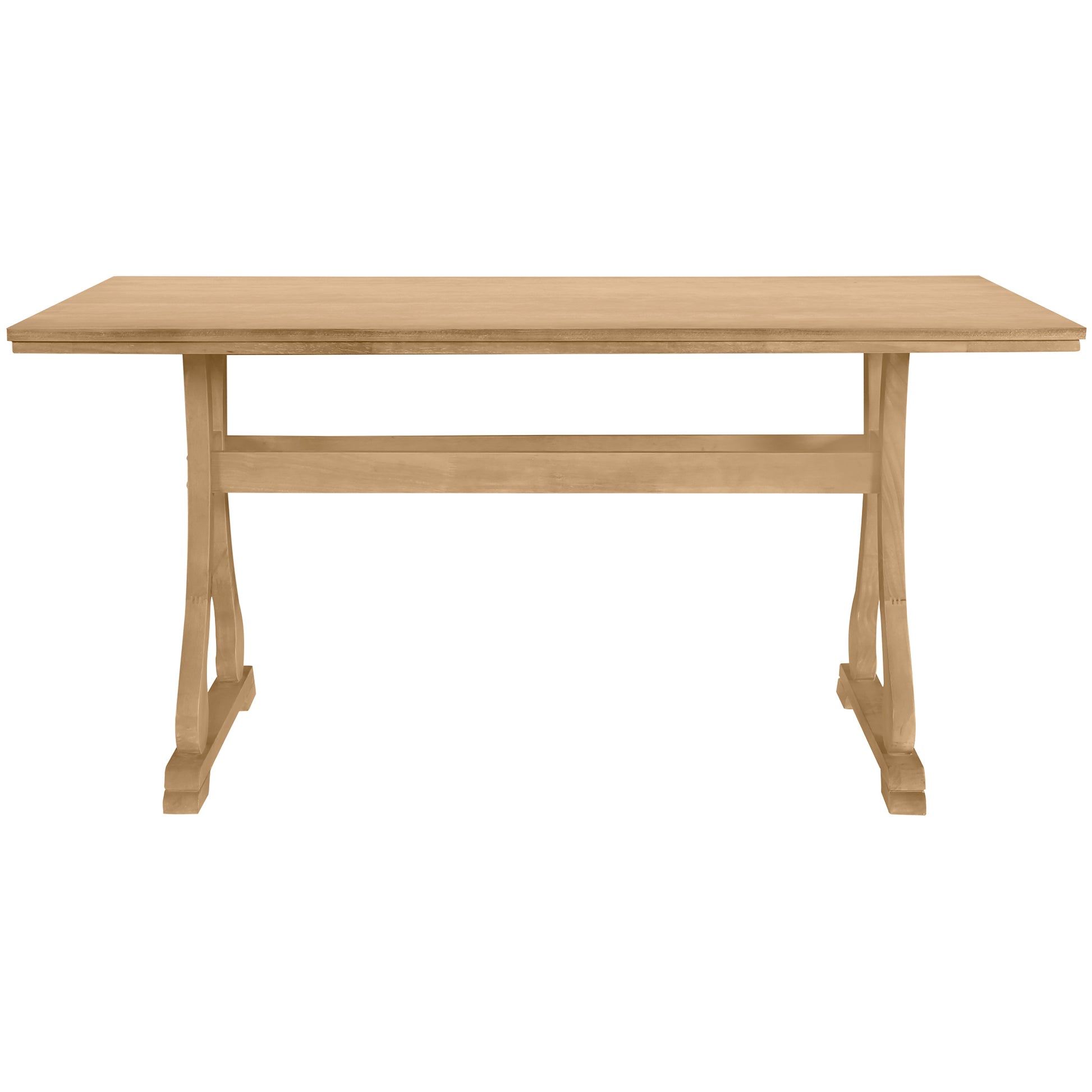 Retro 7 Piece Trestle Dining Table Set With Upholstered Dining Chairs, Smooth Dining Backs For Dining Room, Living Room, Kitchen, Natural Upholstered Chair Wood Natural Beige Seats 6 Wood Dining Room Solid Wood Rubberwood Trestle Rectangular Foam Dining