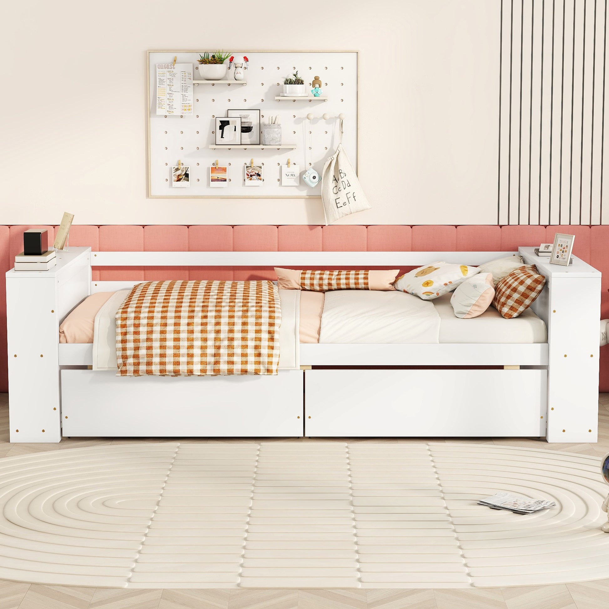 Twin Size Daybed With Shelves And Drawers, White Twin White Pine