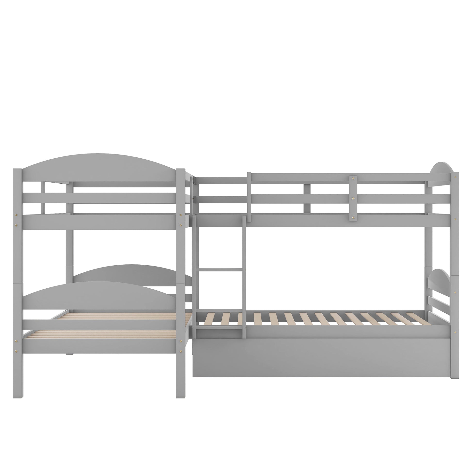 Twin L Shaped Bunk Bed With Trundle Gray Old Sku:Lp000024Aae Gray Solid Wood