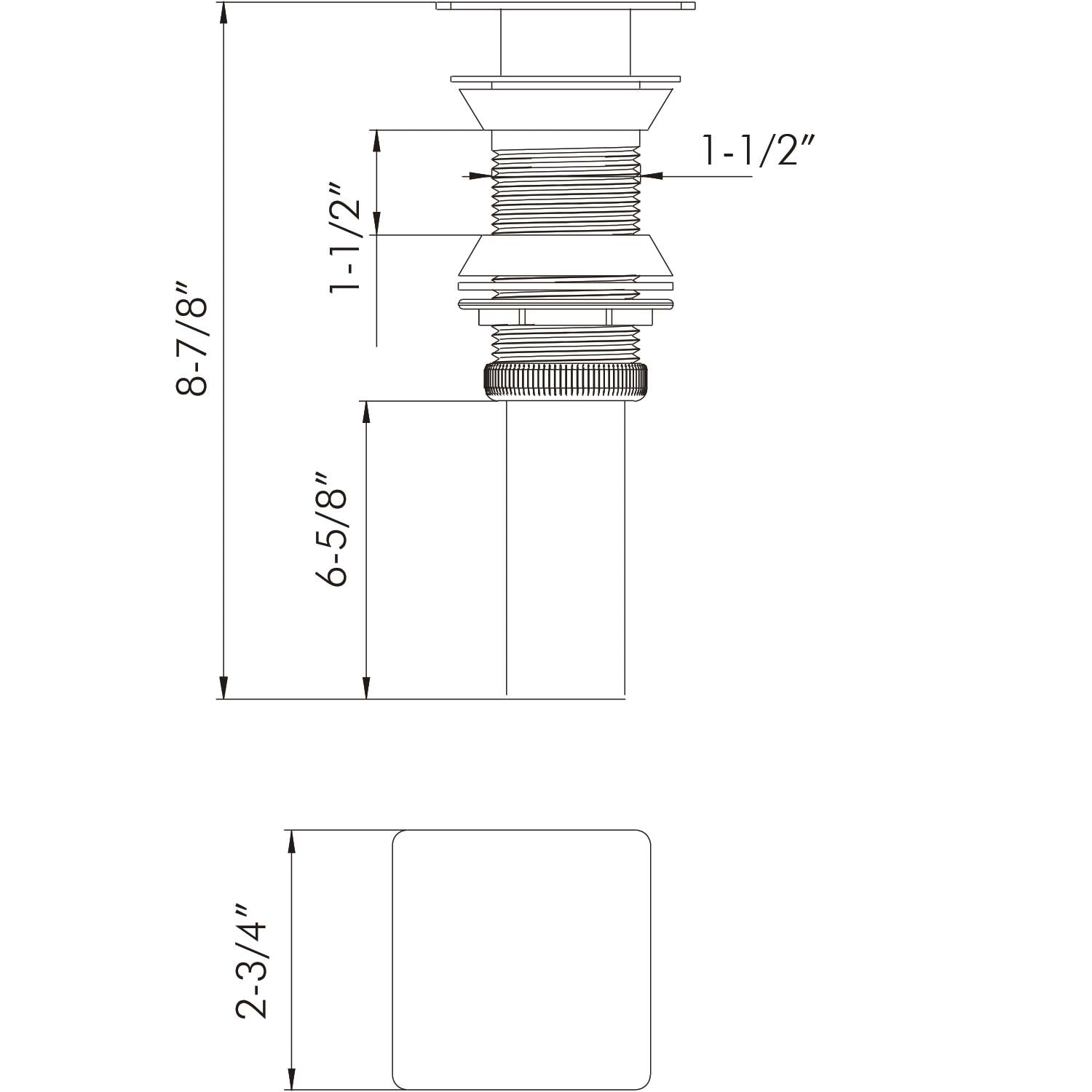 Dax Square Vanity Sink Pop Up Drain Without Overflow Chrome Brass