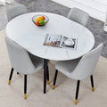 Table And Chair Set.Modern Extendable Mdf Dining Table.The Table Has A Telescopic Design, Suitable For Gatherings Of Different Size.Paired With 4 Light Gray Chairs With Pu Cushions And Metal Legs. Light Gray,White Seats 4 Mdf Metal